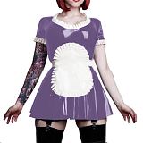26 Colors Maid Short Sleeve Mini Dress Cute Uniform PVC A-line Pleated Dress Cosplay Costumes Lolita Dress with Apron 7XL