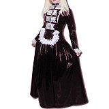 Sexy Maid Costumes Lace Tirmming Long Dress Sissy PVC Long Sleeve Lockable Stand Neck Dress Maid Uniform Dress Cosplay Fetish