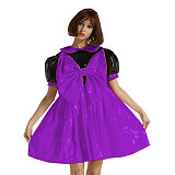 PVC Big Bow Lovely Puff Sleeve Dress Adult Sissy  Dress Elegant Kawaii Lolita Dress Gothic Party Halloween Costume S-7XL