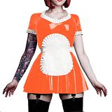 26 Colors Maid Short Sleeve Mini Dress Cute Uniform PVC A-line Pleated Dress Cosplay Costumes Lolita Dress with Apron 7XL