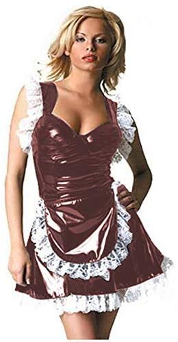 Plus Size Sexy Low Cut Maid Cosplay Dress Women Sleeveless Waitress Apron Dress