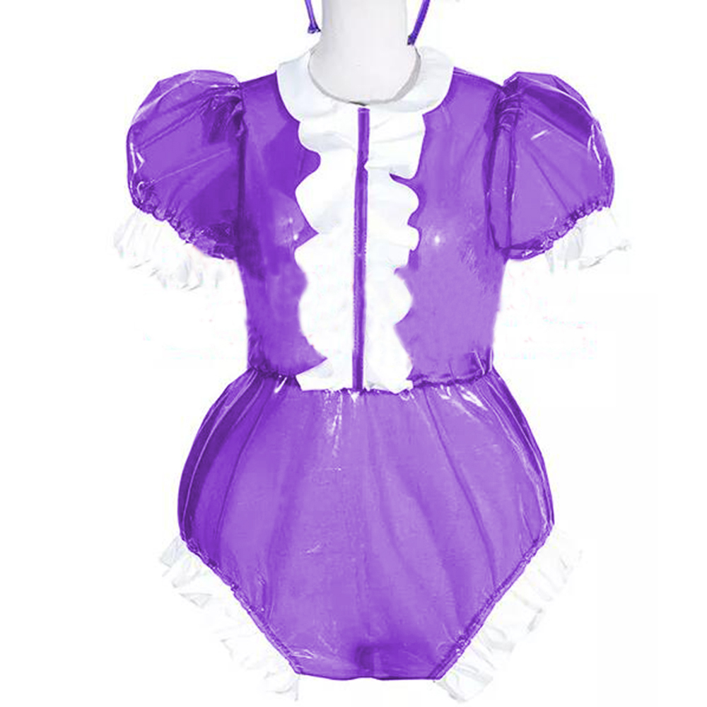 clear pvc Bodysuit PVC Puff short Sleeve Romper Lockable Plastic ...