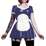 26 Colors Maid Short Sleeve Mini Dress Cute Uniform PVC A-line Pleated Dress Cosplay Costumes Lolita Dress with Apron 7XL