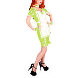 Adult Sexy Shiny PVC Maid Dress Sissy Ruffle Apron Gloves Short Puff Sleeve Bodycon Maid Pencil Dress Fancy Maid Uniform Cosplay