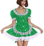 25 Color White Lace Splicing Maid Dress Lady PVC Lolita Mini Dress