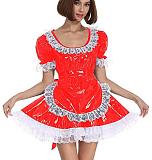 25 Color White Lace Splicing Maid Dress Lady PVC Lolita Mini Dress