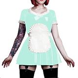 26 Colors Maid Short Sleeve Mini Dress Cute Uniform PVC A-line Pleated Dress Cosplay Costumes Lolita Dress with Apron 7XL