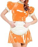 Plus Size Puff Short Sleeve Maid Uniform Lady PVC Maid Mini Dress