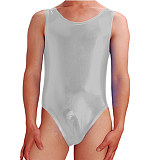 Men Blue tank crossdressing plus size leotards scoop neck metallic bodysuits sissy romper skinny workout stage costumes S-7XL