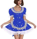 25 Color White Lace Splicing Maid Dress Lady PVC Lolita Mini Dress