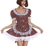 25 Color White Lace Splicing Maid Dress Lady PVC Lolita Mini Dress