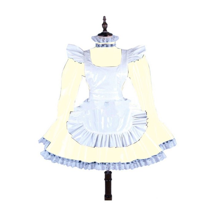 Plus Size Lace Trim Lovely Maid Mini Dress Women Long Sleeve A-line Dress With White Apron Halloween Valentine Cosplay Costume