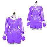 Sissy Bodysuit Adult Baby PVC Long Sleeve Ruffle Jumpsuit O Neck Gay Back Zipper Pleated Pajamas Cosplay Uniform Maid Jumpsuit