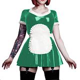 26 Colors Maid Short Sleeve Mini Dress Cute Uniform PVC A-line Pleated Dress Cosplay Costumes Lolita Dress with Apron 7XL