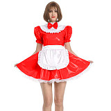 Womens Maid Sexy Costumes Plus Size Sissy Maid Cosplay PVC French Maid Uniform Outfit Ruffled Puff Sleeve Fancy Dress with Apron