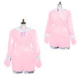 Sissy Bodysuit Adult Baby PVC Long Sleeve Ruffle Jumpsuit O Neck Gay Back Zipper Pleated Pajamas Cosplay Uniform Maid Jumpsuit