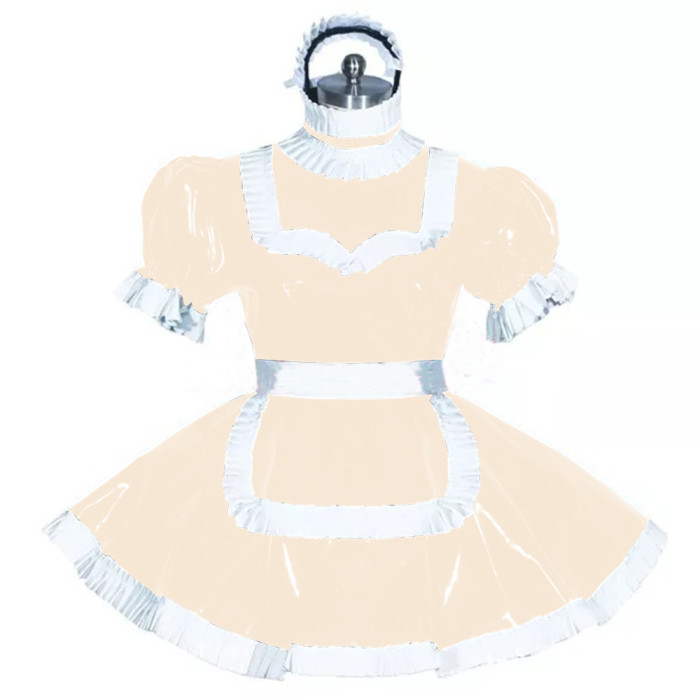 Shiny PVC Puff Sleeve Sissy Dress Patent leather High Neck mistress dress Men Crossdressing Costume Big Size Maid Servant Dress