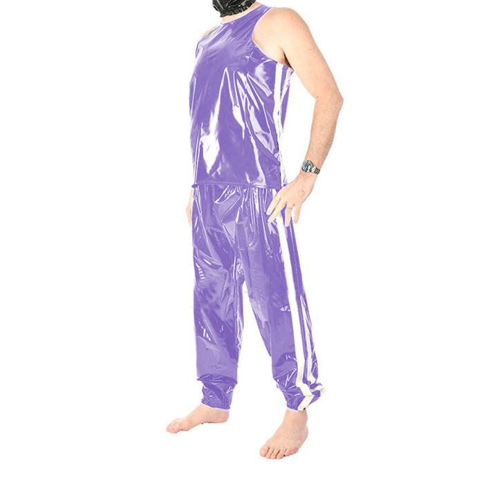 Glossy PVC Outfits Tank Top and Long Pants Sweatshirt Loose Casual Pants Sexy Club High Street Women Men Gay 2 Piece Pants Sets