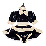 Lockable Sissy Maid Dress Plus Size Lolita PVC Maid Cosume with Bow PVC Crossdressing Fetish Wear Sissy Dress