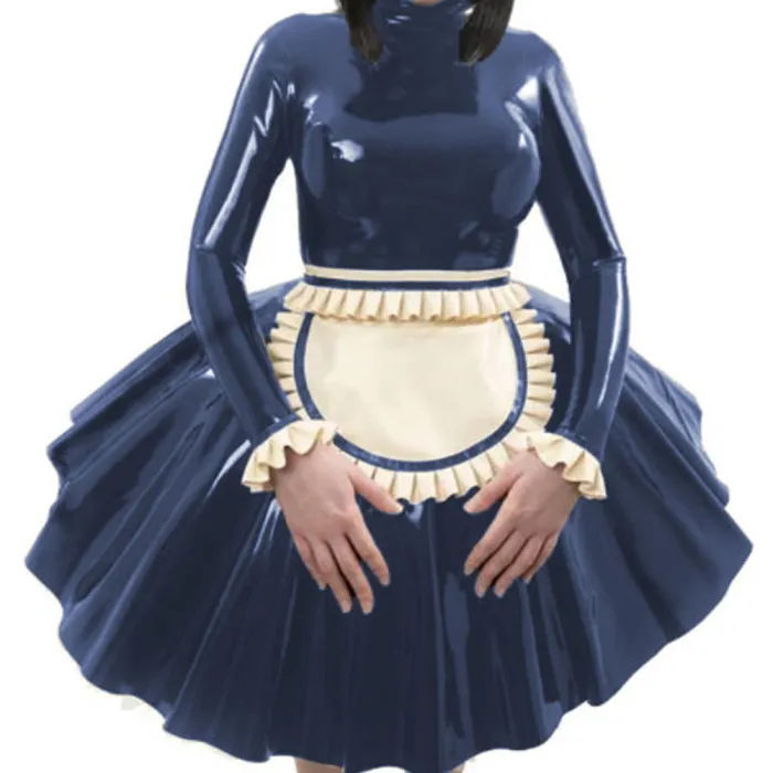Adult sexy cross dressing sissy Leather PVC dress Lolita punk Uniform Apron costume Tailor-made Gothic Maid French Uniform Dress
