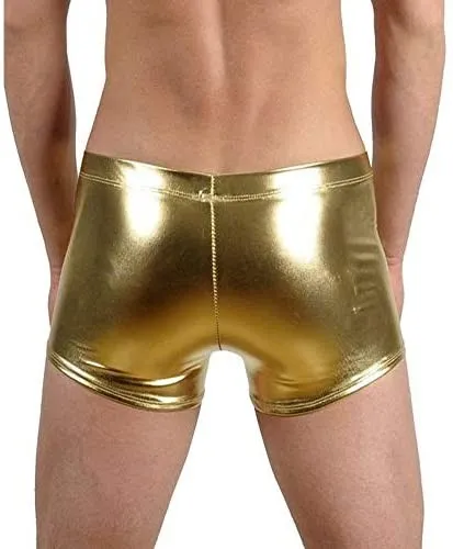 Men Skinny Lace Up Boxer Shorts Sexy Knickers Shiny Metallic Trunks