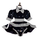 Lockable Sissy Maid Dress Plus Size Lolita PVC Maid Cosume with Bow PVC Crossdressing Fetish Wear Sissy Dress