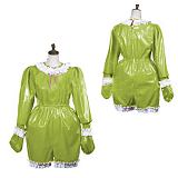 Sissy Bodysuit Adult Baby PVC Long Sleeve Ruffle Jumpsuit O Neck Gay Back Zipper Pleated Pajamas Cosplay Uniform Maid Jumpsuit