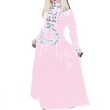Sexy Maid Costumes Lace Tirmming Long Dress Sissy PVC Long Sleeve Lockable Stand Neck Dress Maid Uniform Dress Cosplay Fetish