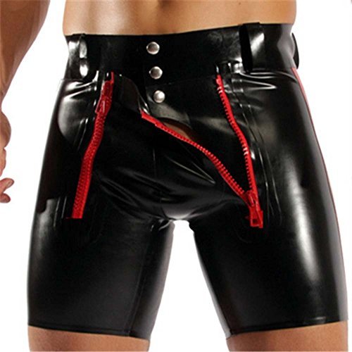 Shiny Men Underwear Boxer Shorts Red Zipper Pants Dancing Clubwear