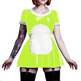 26 Colors Maid Short Sleeve Mini Dress Cute Uniform PVC A-line Pleated Dress Cosplay Costumes Lolita Dress with Apron 7XL