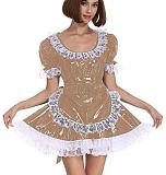 25 Color White Lace Splicing Maid Dress Lady PVC Lolita Mini Dress