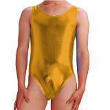 Men Blue tank crossdressing plus size leotards scoop neck metallic bodysuits sissy romper skinny workout stage costumes S-7XL