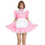 Womens Maid Sexy Costumes Plus Size Sissy Maid Cosplay PVC French Maid Uniform Outfit Ruffled Puff Sleeve Fancy Dress with Apron