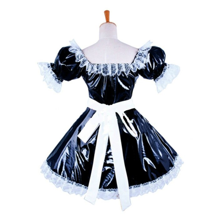 Sexy Maid Outfit Cospaly Game  Leather Uniform Skirt  White Lace Splicing Maid Kawaii uniform girl pleated skirt With Apron