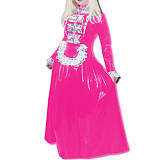 Sexy Maid Costumes Lace Tirmming Long Dress Sissy PVC Long Sleeve Lockable Stand Neck Dress Maid Uniform Dress Cosplay Fetish