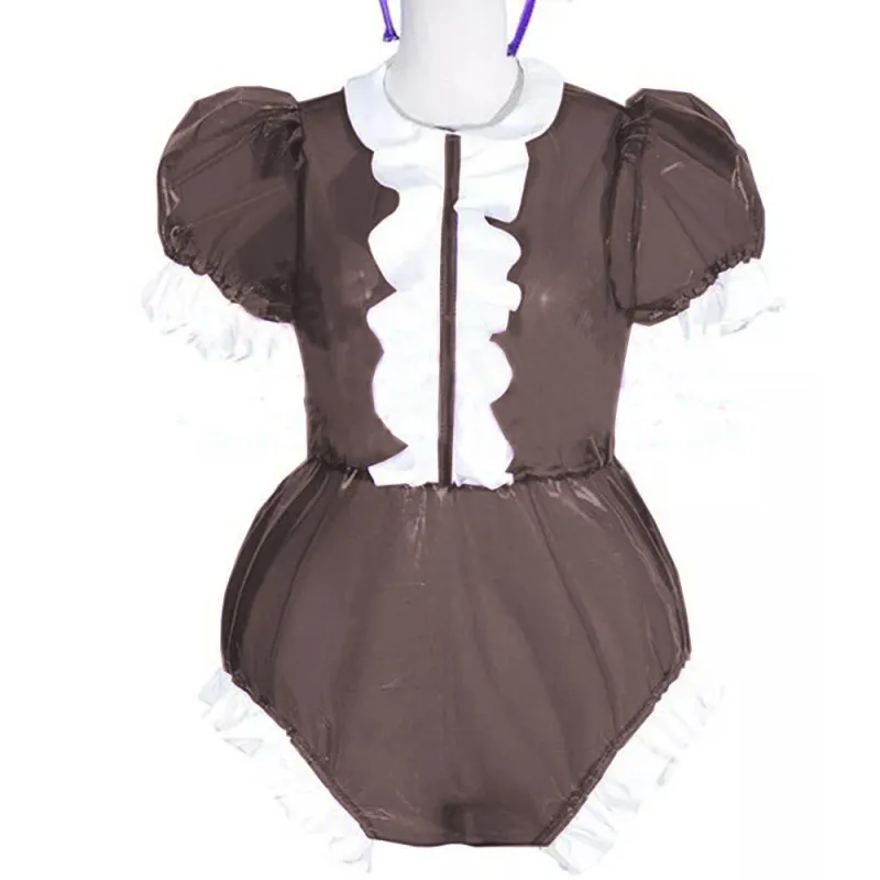 clear pvc Bodysuit PVC Puff short Sleeve Romper Lockable Plastic Costume adult sexy cross dressing Big Size Custumed