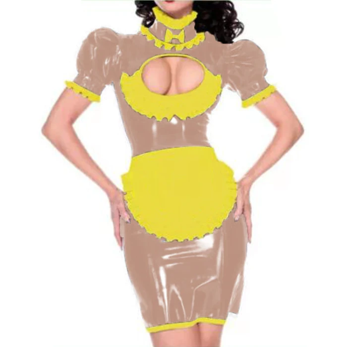 Maid outfit Sweet Lolita Women Leather PVC Gothic Dress Puff Sleeve Bodycon Mini Dress Elegant Ladies Workwear Dress plus size