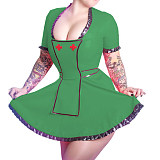 Wetlook PVC Scoop Neck Sexy Costumes Nurse Doctor Cosplay Short Sleeve Faux Latex Dress with Apron Nurse Halloween Lingerie 7XL