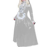 Sexy Maid Costumes Lace Tirmming Long Dress Sissy PVC Long Sleeve Lockable Stand Neck Dress Maid Uniform Dress Cosplay Fetish