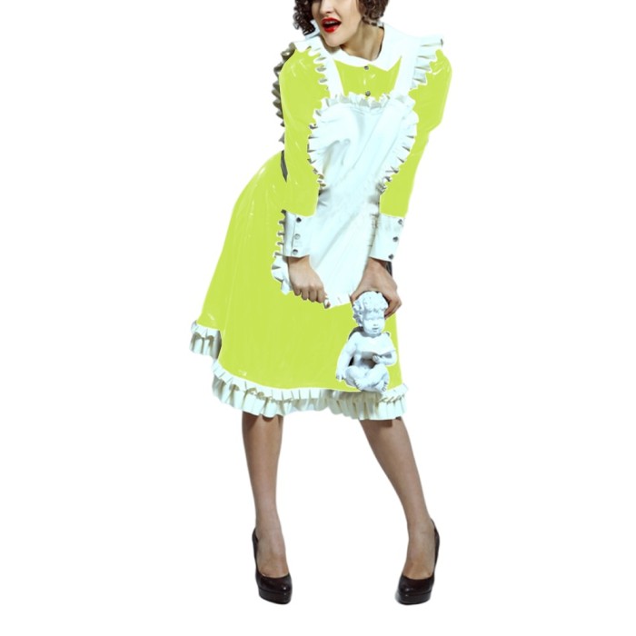 Lolita Peter Pan Collar Long Sleeve Knee-Length Maid Dress with Ruffled Apron Men Women French Maid Cosplay Costume Maid Uniform