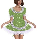 25 Color White Lace Splicing Maid Dress Lady PVC Lolita Mini Dress