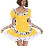 25 Color White Lace Splicing Maid Dress Lady PVC Lolita Mini Dress