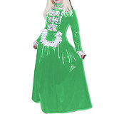 Sexy Maid Costumes Lace Tirmming Long Dress Sissy PVC Long Sleeve Lockable Stand Neck Dress Maid Uniform Dress Cosplay Fetish