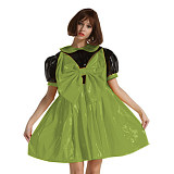 PVC Big Bow Lovely Puff Sleeve Dress Adult Sissy  Dress Elegant Kawaii Lolita Dress Gothic Party Halloween Costume S-7XL