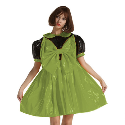 PVC Big Bow Lovely Puff Sleeve Dress Adult Sissy  Dress Elegant Kawaii Lolita Dress Gothic Party Halloween Costume S-7XL