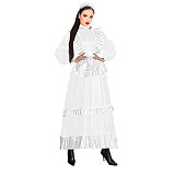 High Qualities French Maid Faux Latex Long Dress Puff Long Sleeves Apron with Trims Frills PVC Uniform Sissy Cosplay Clubwear
