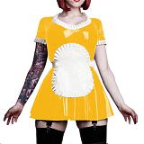 26 Colors Maid Short Sleeve Mini Dress Cute Uniform PVC A-line Pleated Dress Cosplay Costumes Lolita Dress with Apron 7XL