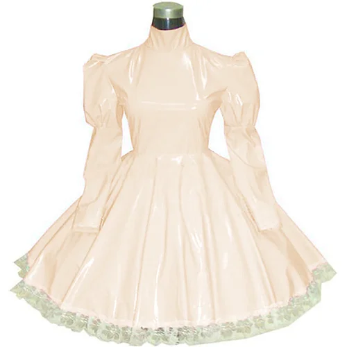Lolita punk pink PVC Maid Cosplay Fancy Dress Clubwear Long Sleeve Gothic Dress Sexy Sissy French Maid PVC Dress Uniform