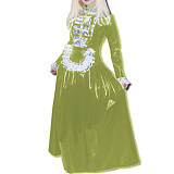 Sexy Maid Costumes Lace Tirmming Long Dress Sissy PVC Long Sleeve Lockable Stand Neck Dress Maid Uniform Dress Cosplay Fetish