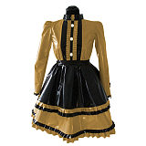 Lockable Sissy Sexy French Maid Shiny PVC Uniform Outfit Puffy Bubble Sleeve Ruffles Maid Dress with Apron Halloween Costumes